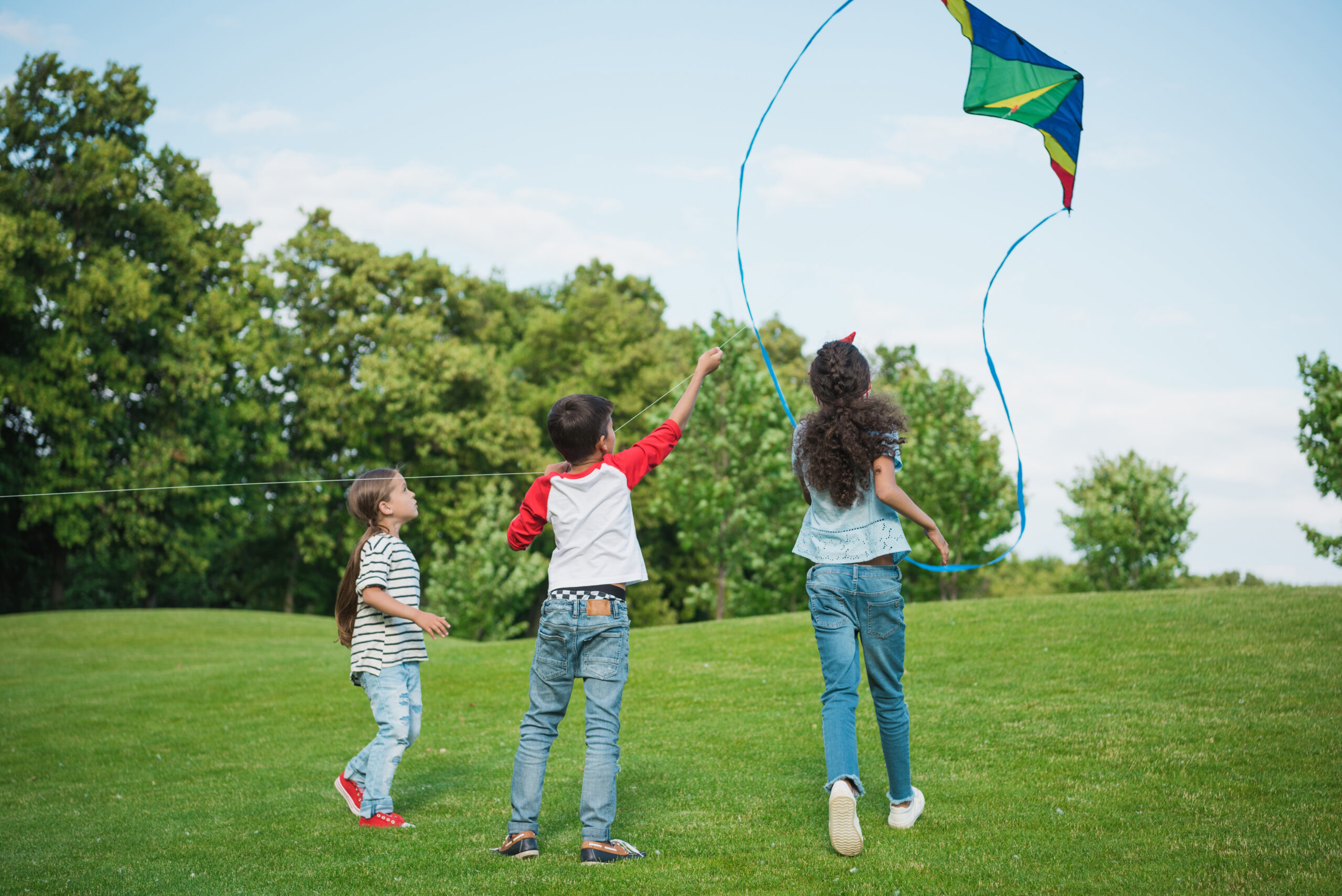 Children flying a kite